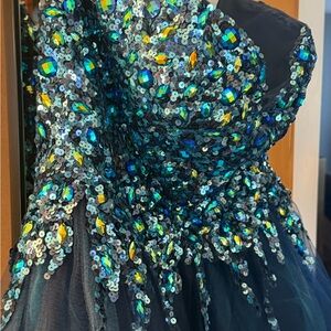 Alyce Paris Navy Blue Iridescent Sequin Prom Dress